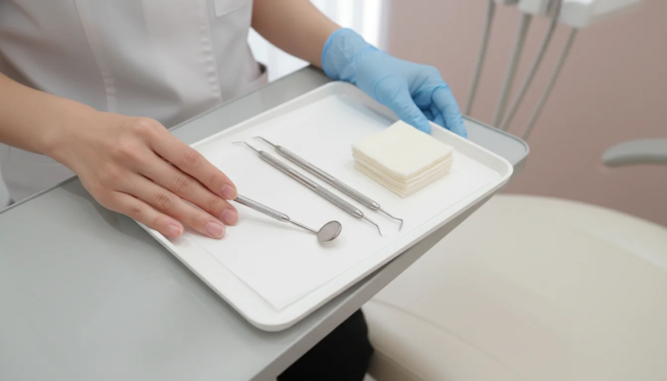 歯科用器具を使い口元の治療を行う手元
